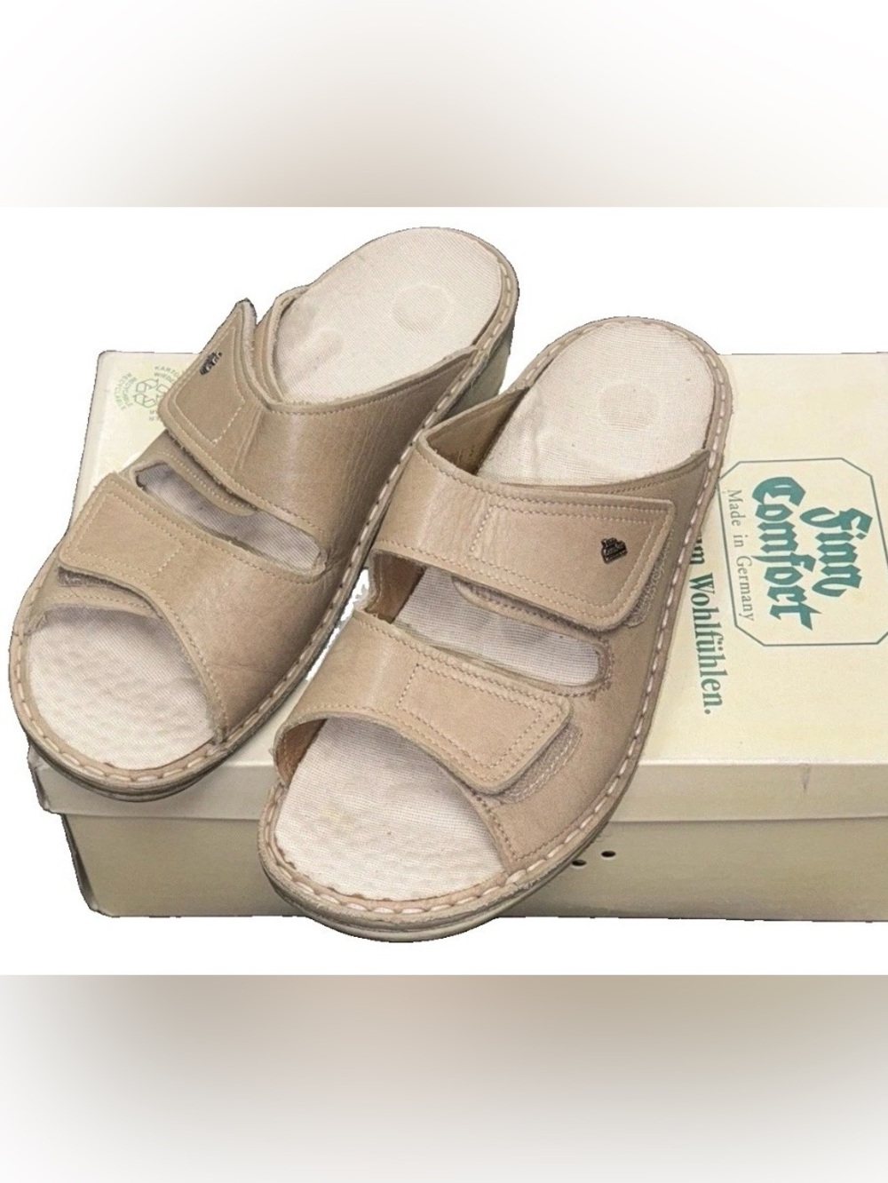 Finn Comfort Jamaika Sandals  Sz 38 / 7.5 Beige Leather  Shoes W/ Extra Inserts
